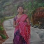 Girl in rose half saree
