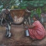 Woman milking the cow