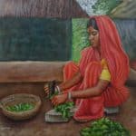 Woman slicing greens