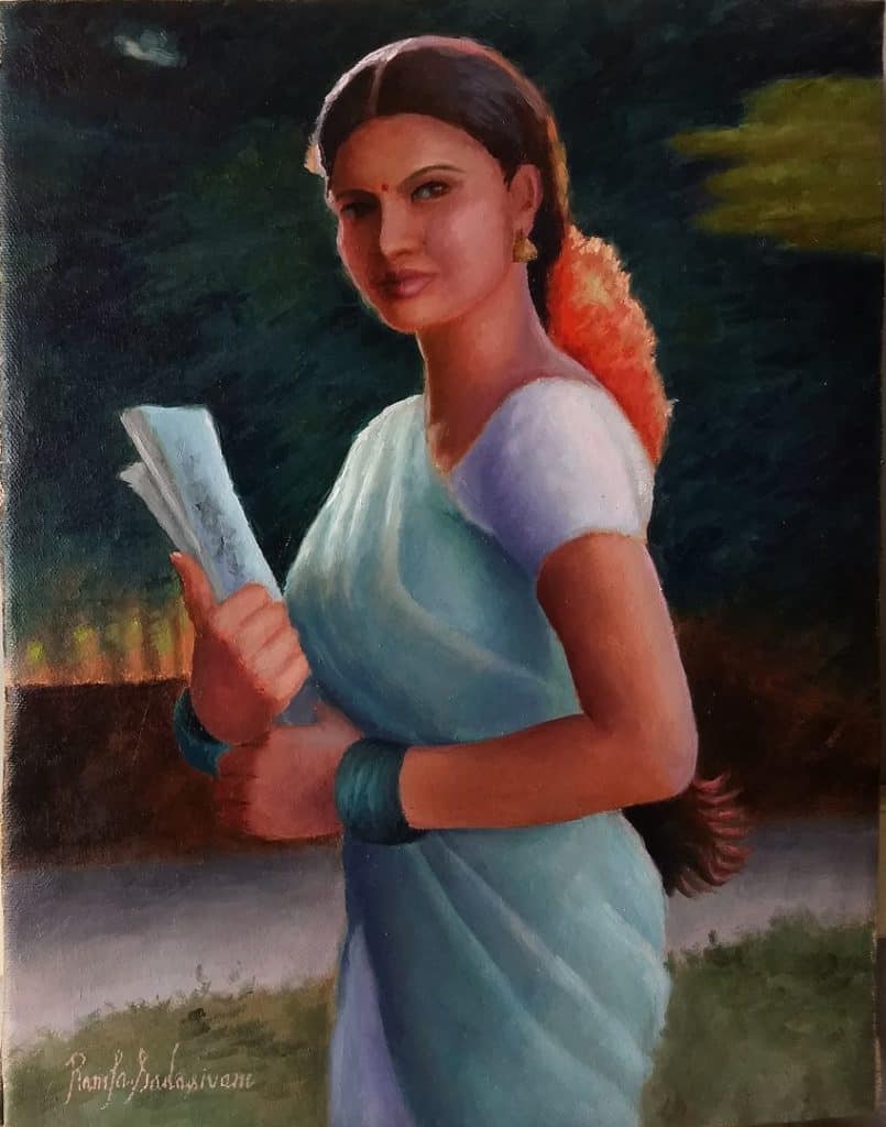 Realistic oil painting of College going girl 2 — free download