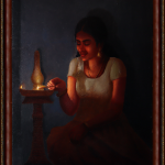 Girl lighting the lamp